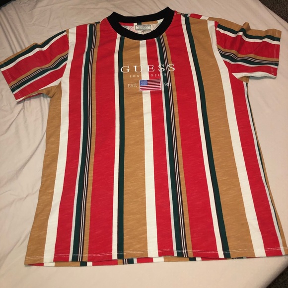 red and black guess shirt